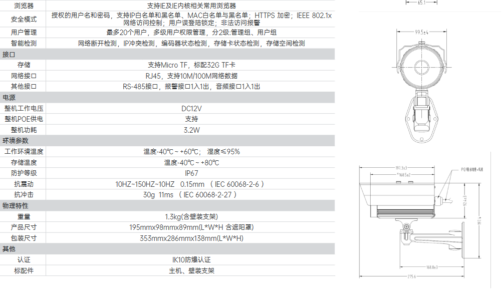 SFU40xxFT-W系列测温型单目枪机(图2)